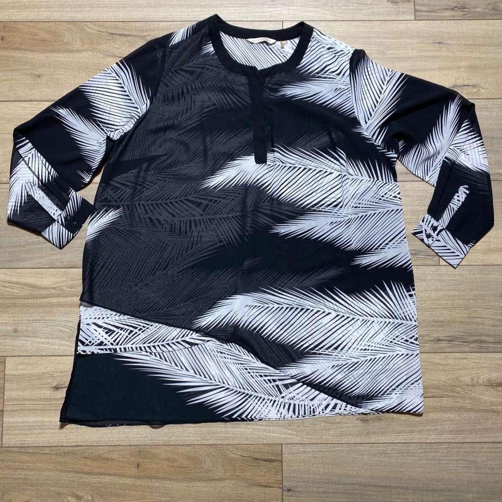 Soft Surroundings Womens Palm Frond Print Long Sleeve Layered Tunic 1X Black